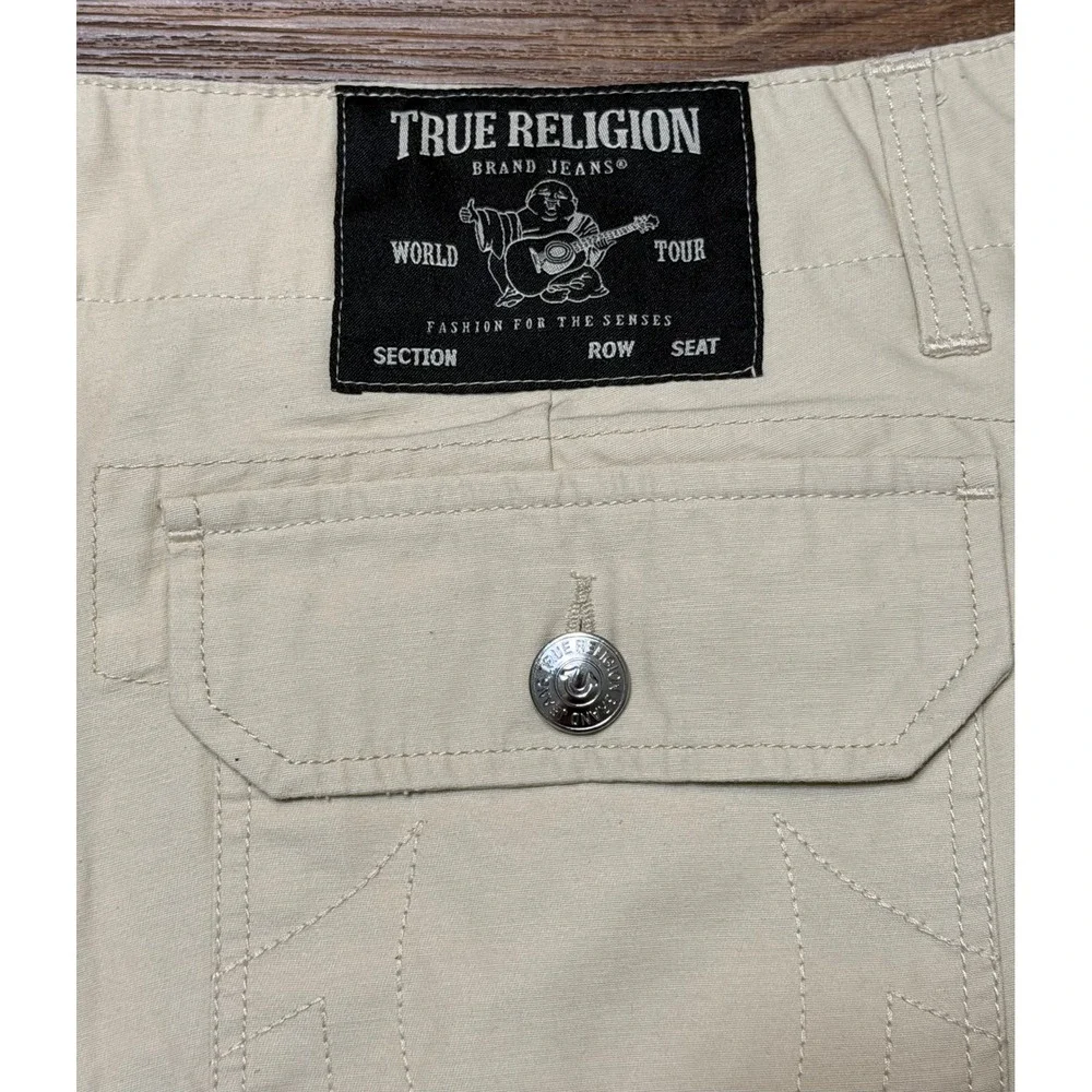 True Religion Mens Single Needle Cargo Shorts Tapioca Beige (107927) Size 38